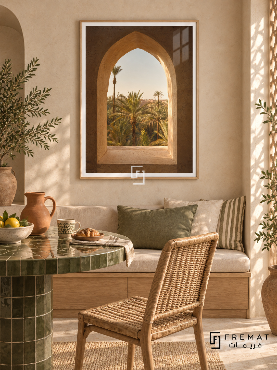 Oasis Window tra14 wall art in a light wood-grain PVC frame, with a flat white border in its furnished interior.