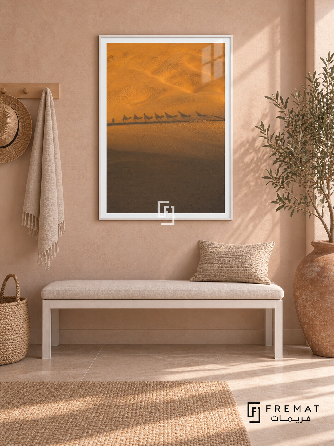 Caravan Shadow tra16 wall art in a satin white PVC frame, with a flat white border in its furnished interior.