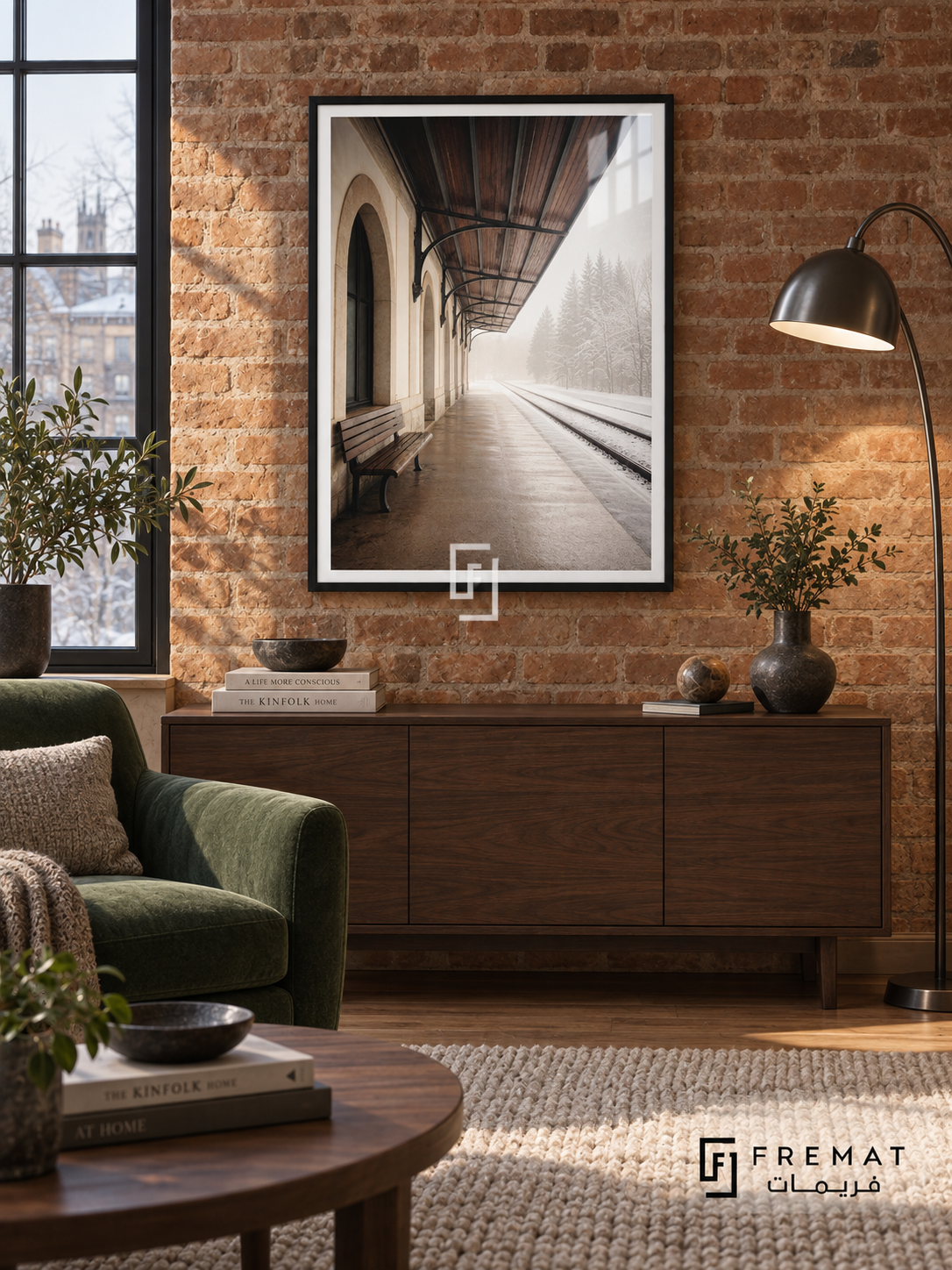 Winter Station tra17 wall art in a matte black PVC frame, with a flat white border in its furnished interior.