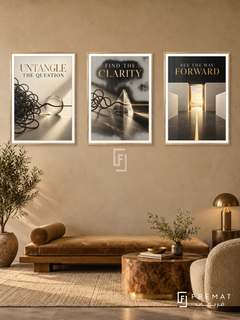 Legal Counsel — set of three complementary commercial artworks in Gold frames, shown at 50×70 cm each.