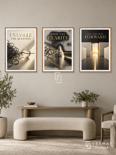 Legal Counsel — set of three complementary commercial artworks in Wooden Texture frames, shown at 50×70 cm each.