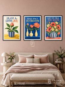 Florist — set of three complementary commercial artworks in Black frames, shown at 50×70 cm each.