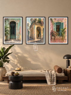 Havana Pastels — set of three complementary places artworks in Black frames, shown at 50×70 cm each.