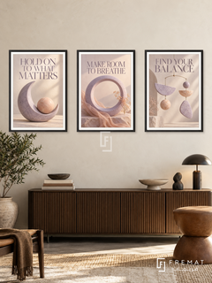 Room for Both — set of three complementary quotes artworks in Black frames, shown at 50×70 cm each.